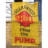 A rare Shell 'Guaranteed From The Pump' flag, an early survival 57 1/2" wide x 91 1/2" high.