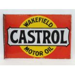 A Wakefield Castrol Motor Oil double sided rectangular enamel sign with hanging flange, in near mint