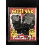A framed and glazed Midland radiator muffs and windshields pictorial advertisement, 20 x 24".