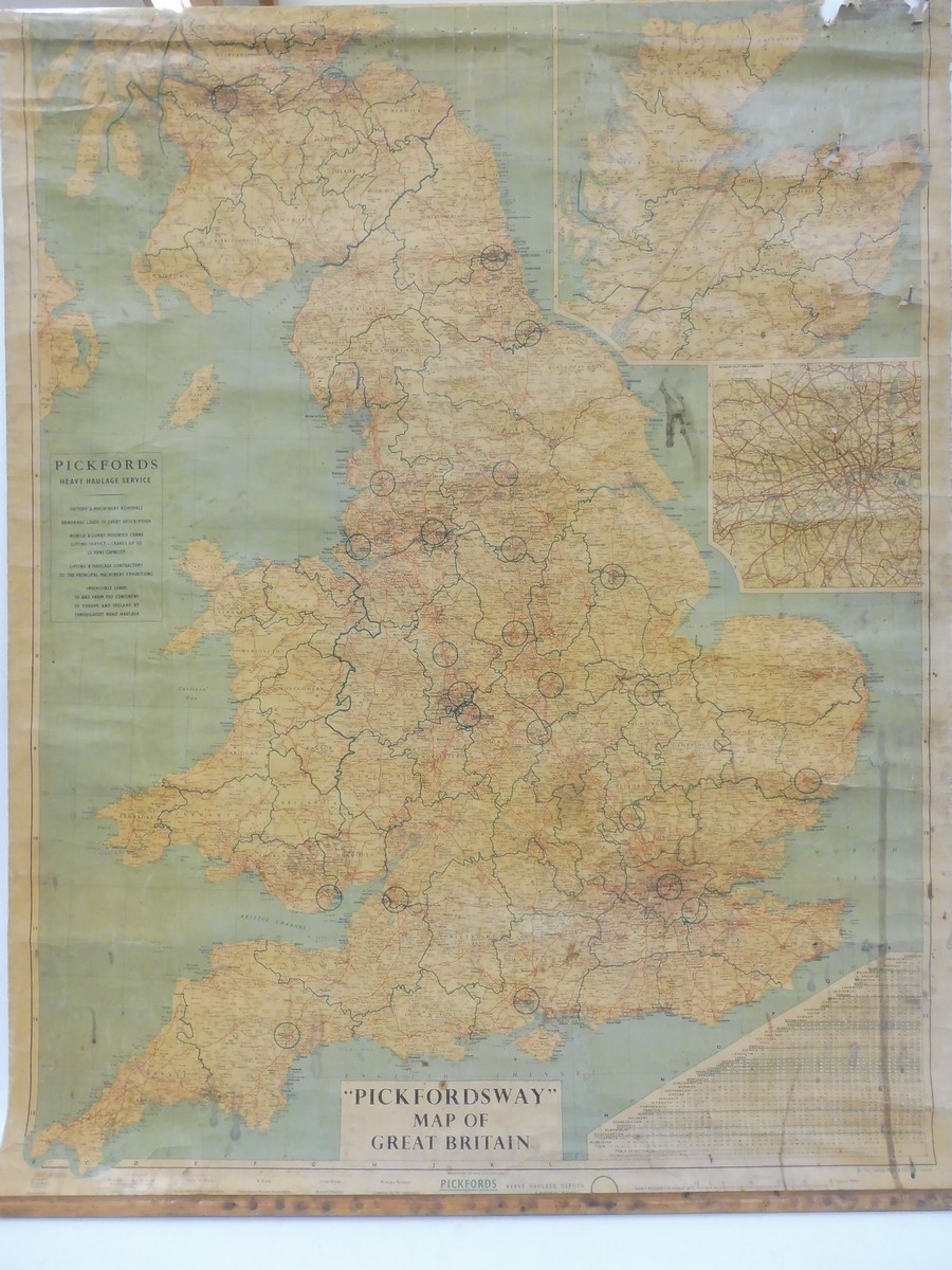 A Pickfordsway map of Great Britain dated 1965, 35 1/2 x 47".