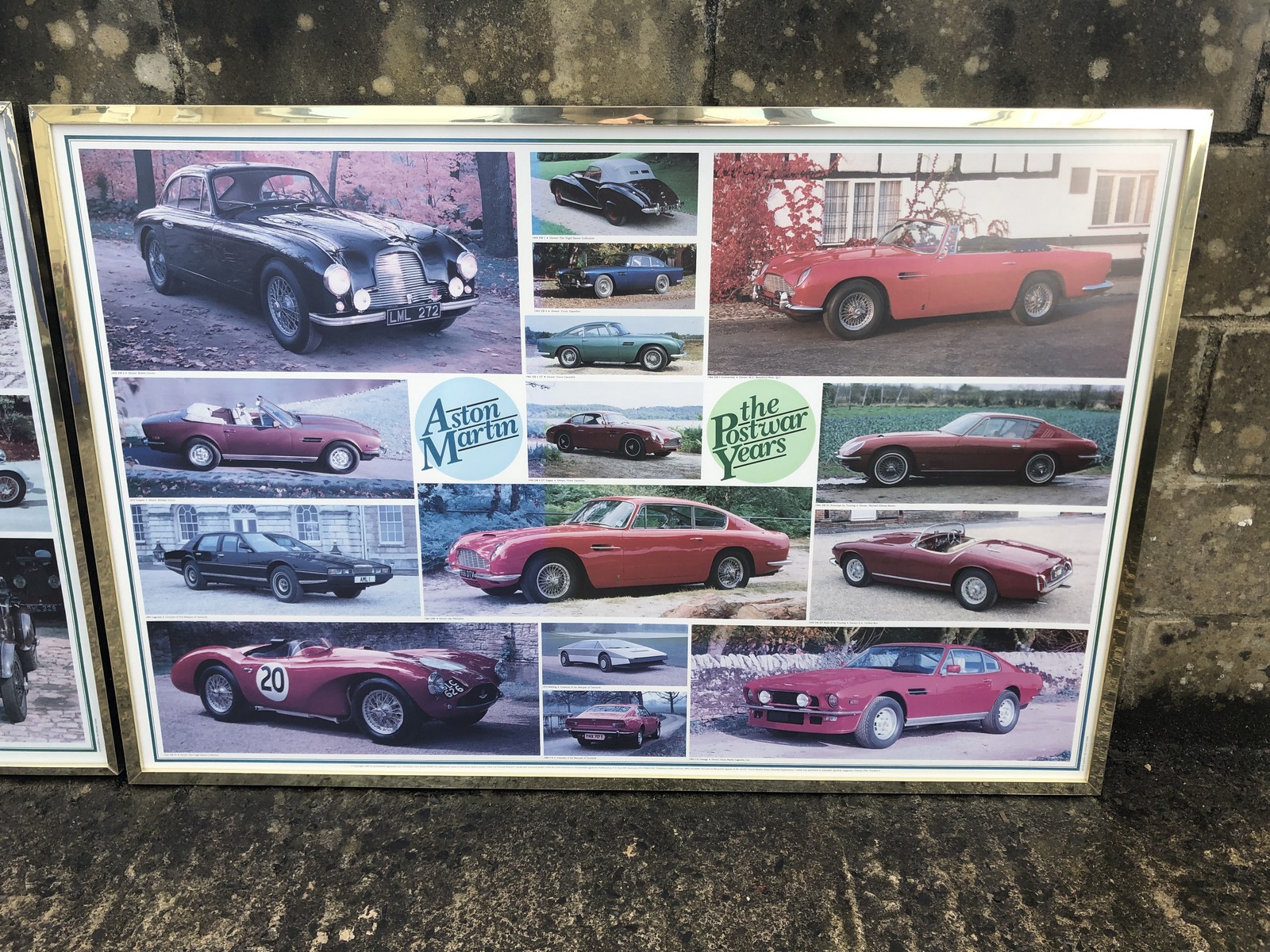 A framed and glazed collage of images depicting Aston Martin The Pre-War Years, a matching one for - Image 3 of 4