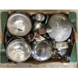 A box of spotlights and other lights.