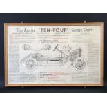 A large framed and glazed original Austin 10/4 garage chart, publication no. 1074, 41 1/2 x 26 3/