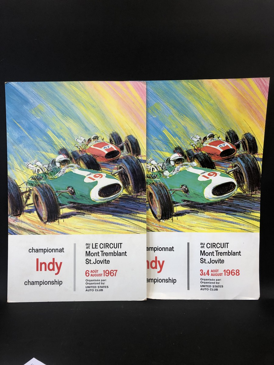 Two Indie Championship advertisements, 1967 laid on hardboard and 1968 loose poster only, 18 3/4 x