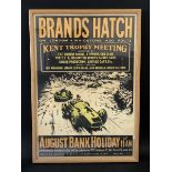 A framed and glazed Brands Hatch, Kent Trophy Meeting poster for August Bank Holiday circa 1950,