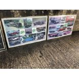 A framed and glazed collage of images depicting Aston Martin The Pre-War Years, a matching one for