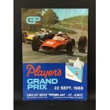 A Player's Grand Prix pictorial showcard both advertising Player's Cigarettes and also the 1968