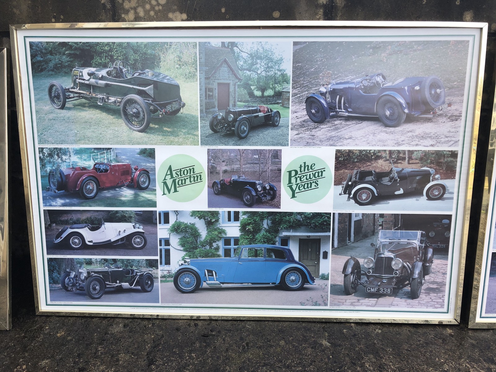 A framed and glazed collage of images depicting Aston Martin The Pre-War Years, a matching one for - Image 2 of 4