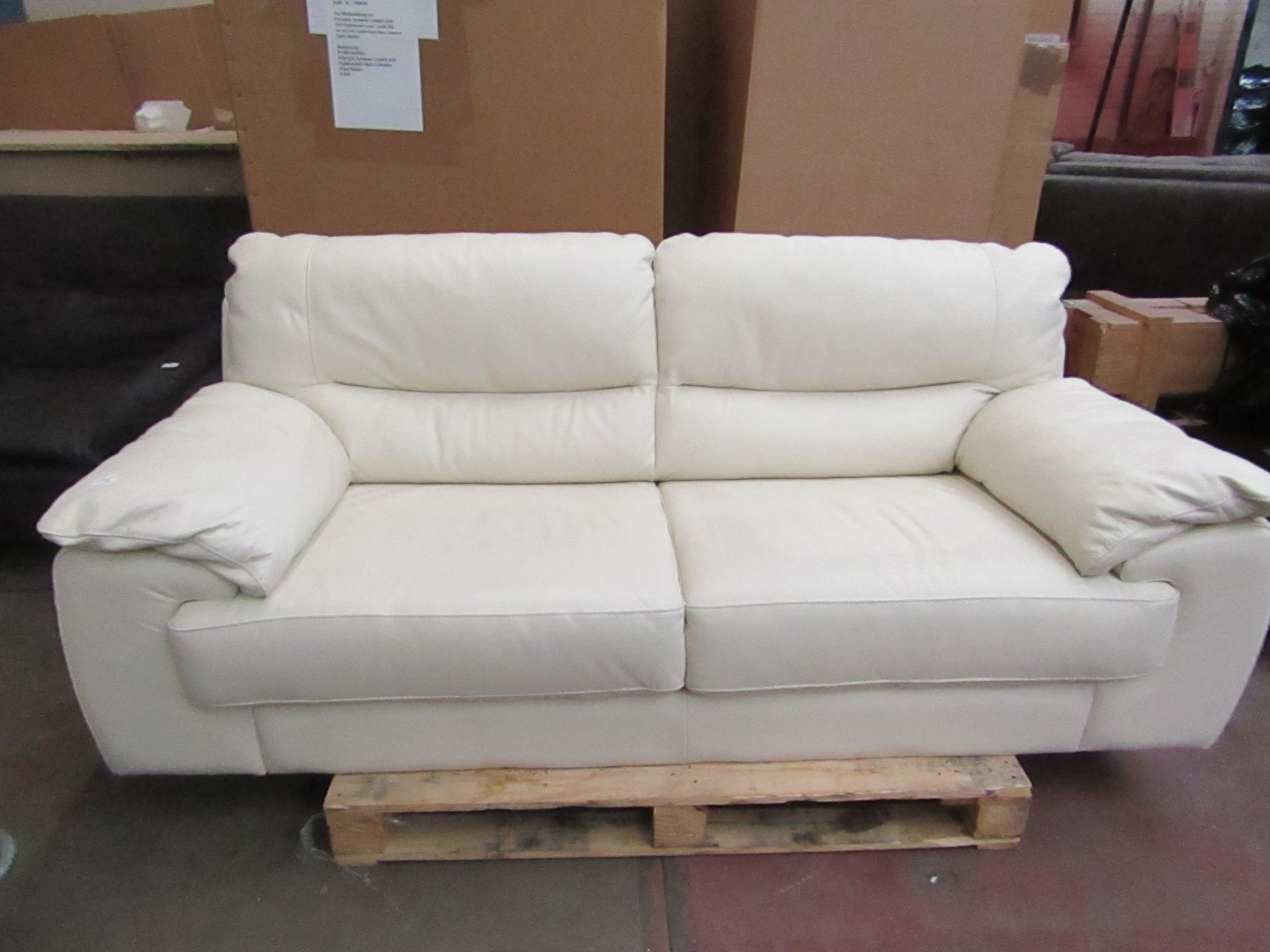 Cream Calia Italian Leather 3 Seater Sofa