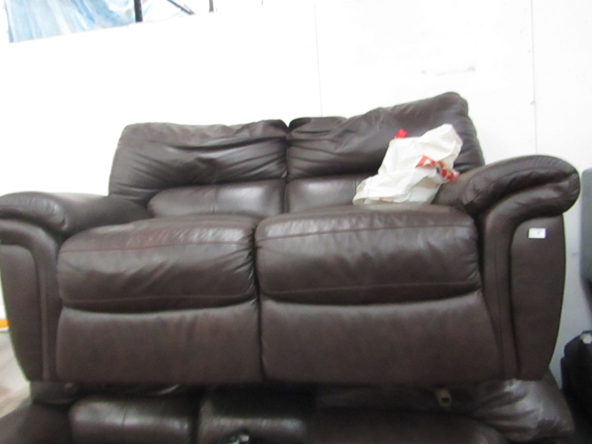 2 Seater Brown Leather La-Z-Boy electric reclining sofa, comes with power pack, unchecked