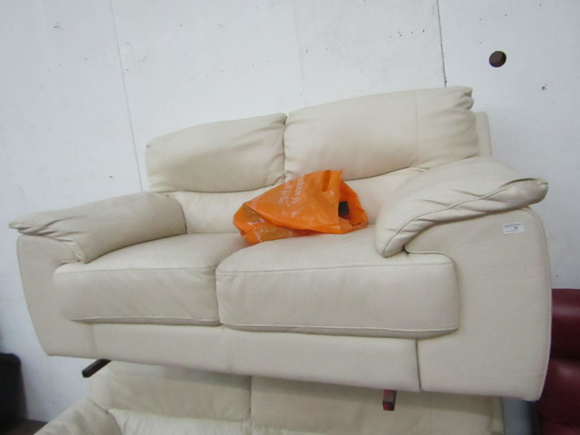 Matching set of Cream Leather sofas, includes a 3 seater (2 cushion) and a 2 seater, the 3 seater