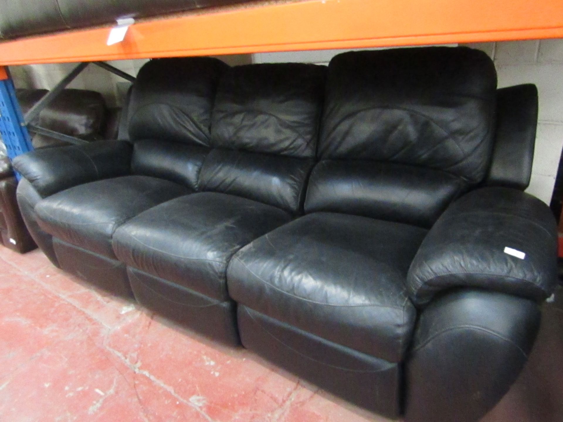 3 seater black LA-Z-BOY manual reclining leather sofa, tested working