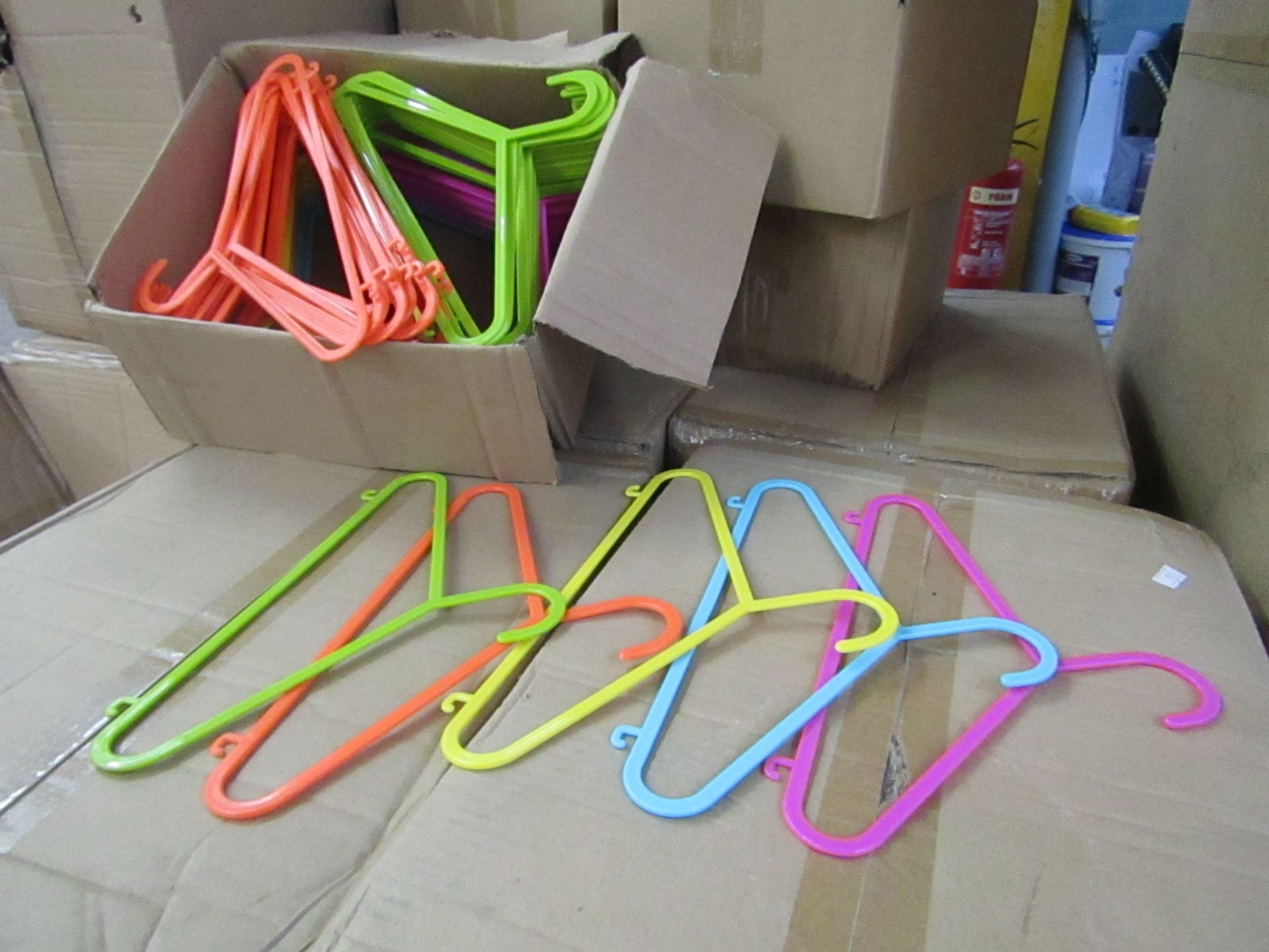 Box of 100 Mixed Bright coloured Children's Clothes Hangers, new