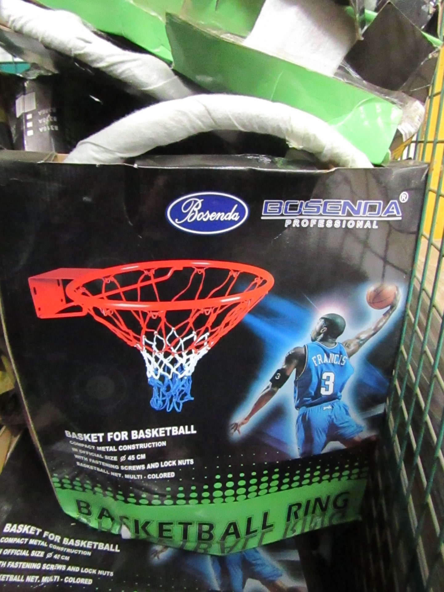 Bosenda Professional Wall mounted Basket ball hoop and net, new in damaged packaging