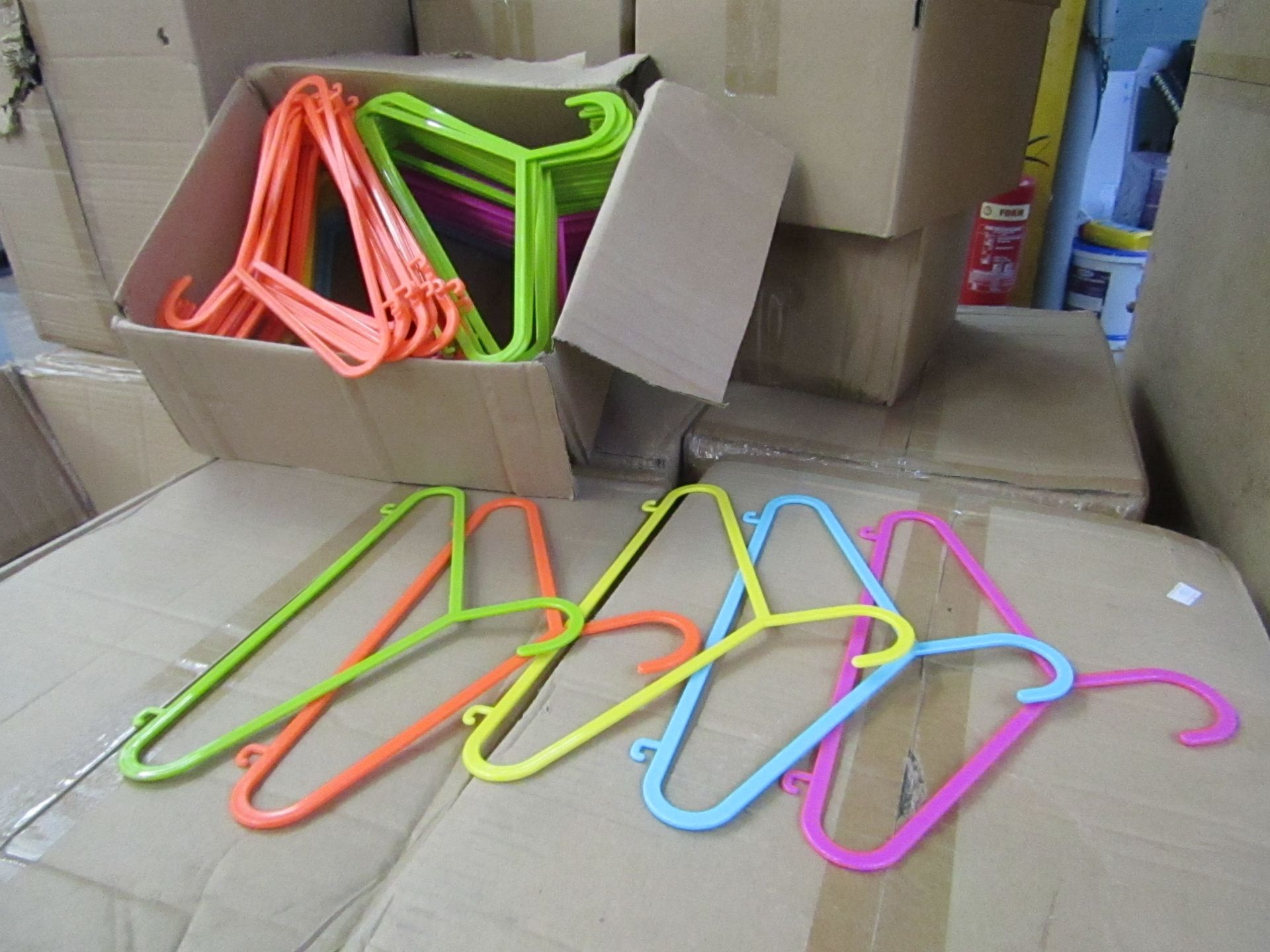 Box of 100 Mixed Bright coloured Children's Clothes Hangers, new