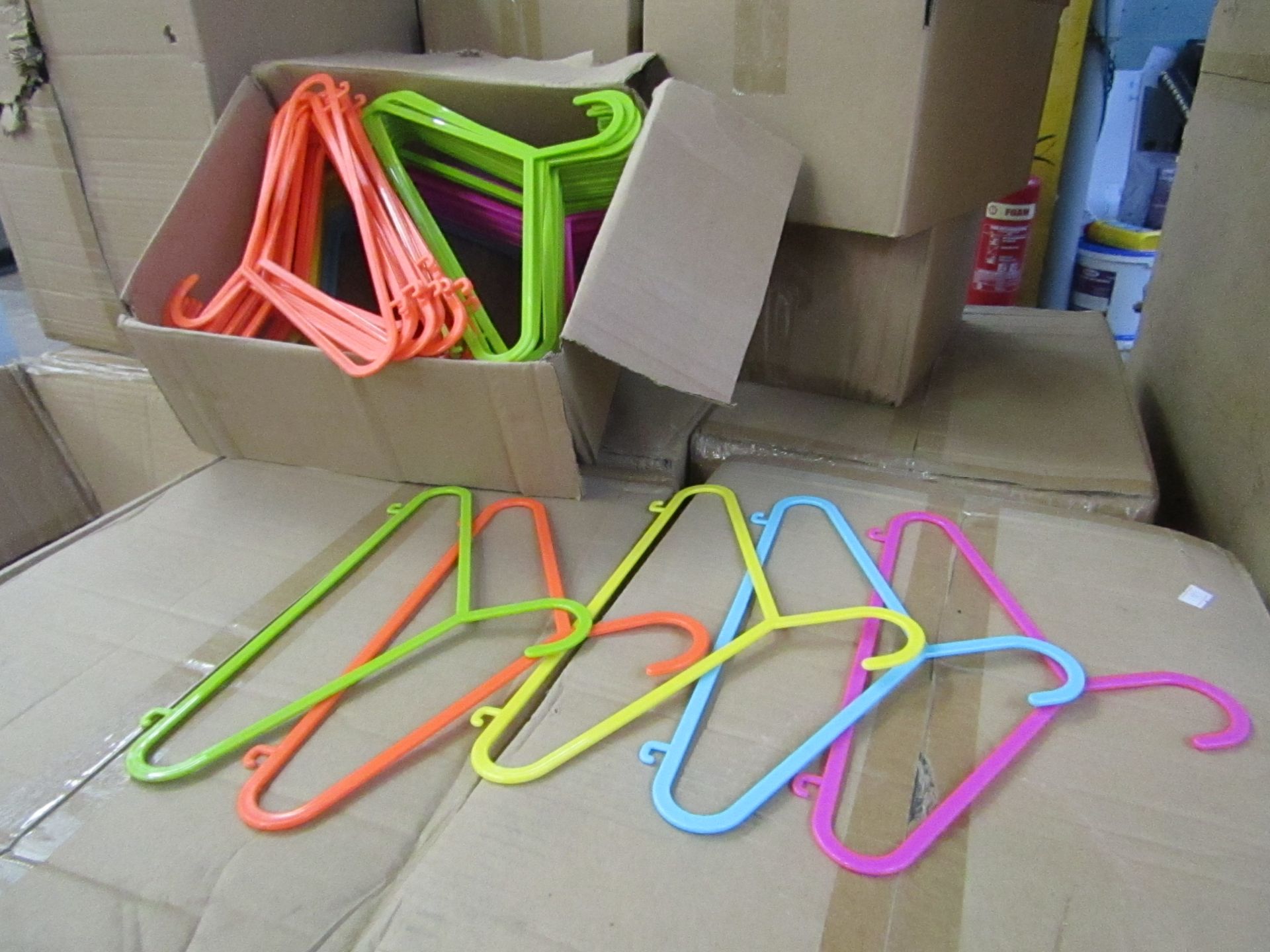 Box of 100 Mixed Bright coloured Children's Clothes Hangers, new