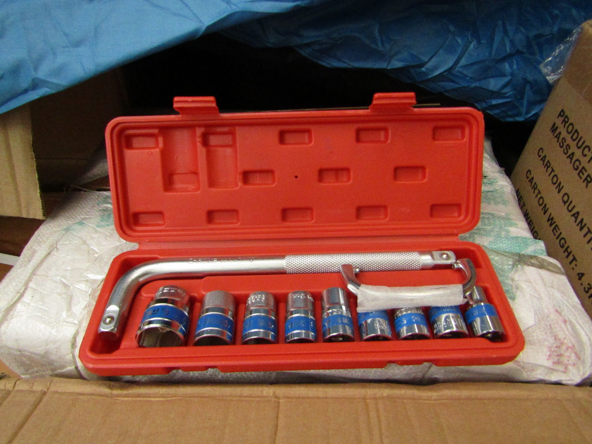 Mig Tools 10 piece chrome vanadium socket set in carry case, new