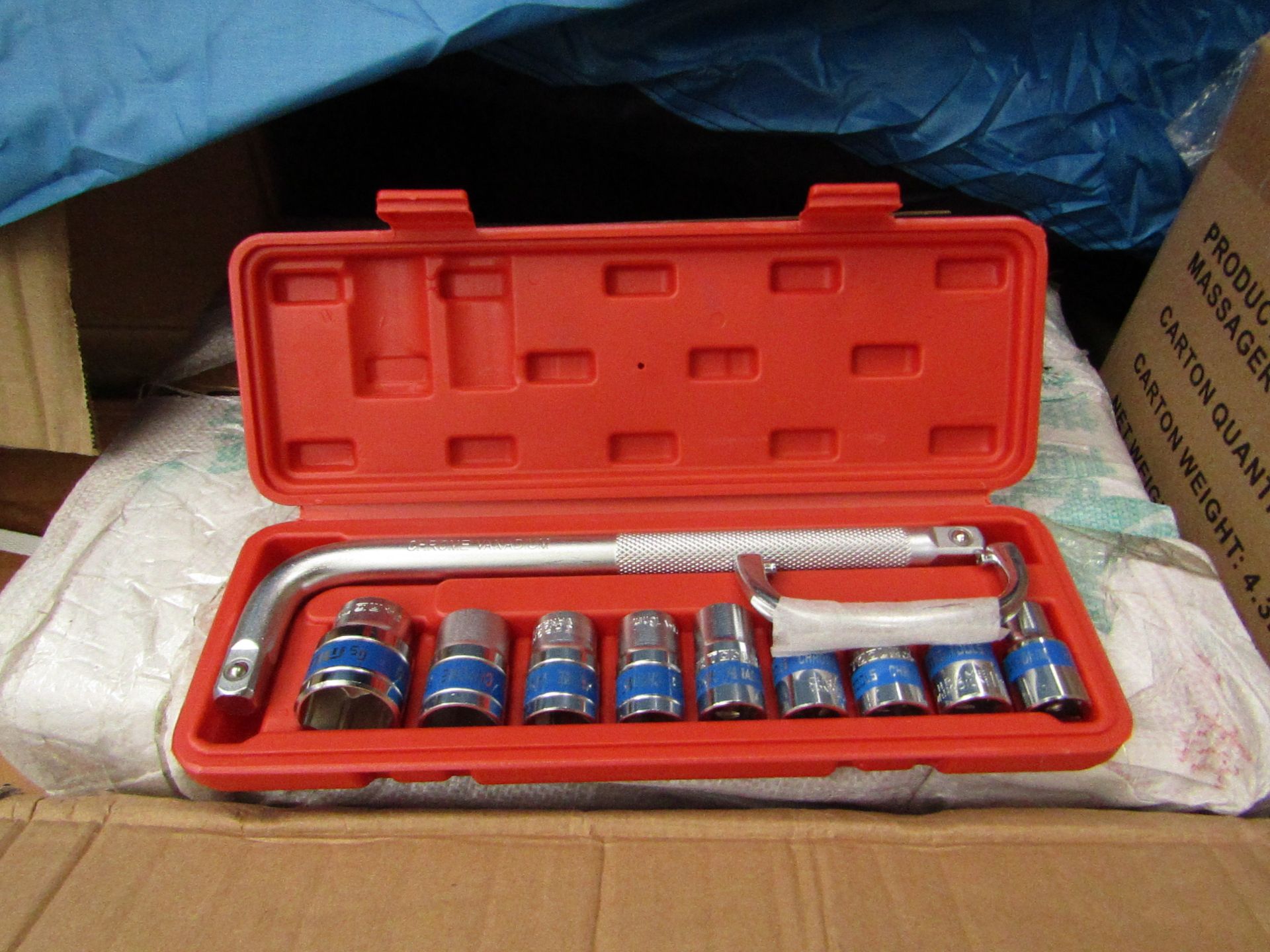 Mig Tools 10 piece chrome vanadium socket set in carry case, new