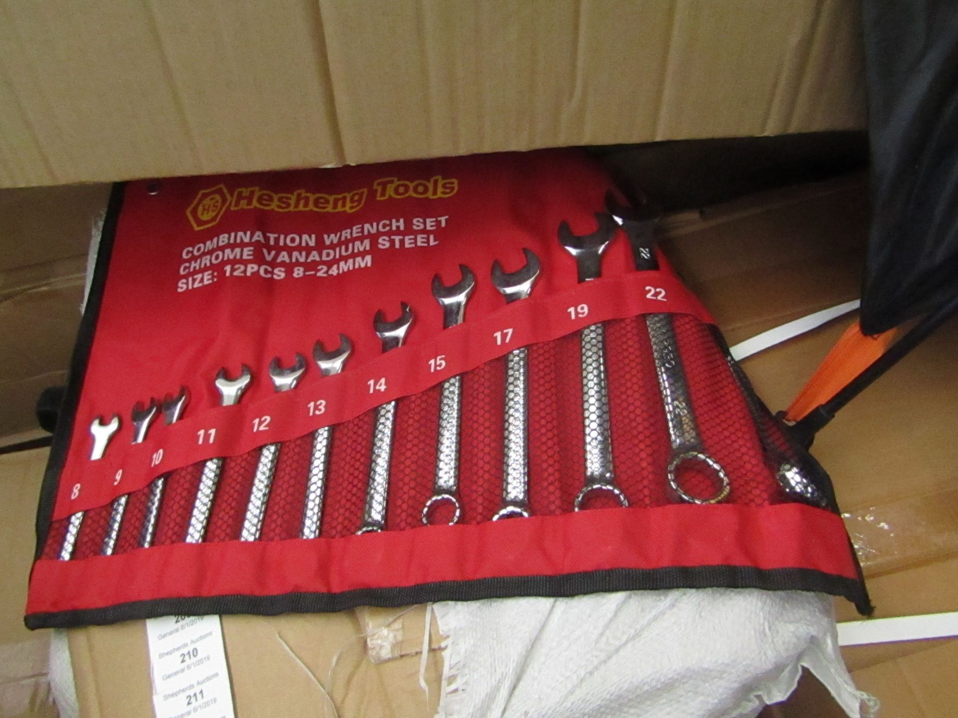 Hesheng tools 12 piece combination wrench set in roll up carry case, new