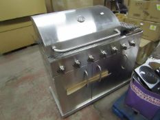 7 Burner gas BBQ with rotisserie burner, has been clearly used and would require a thorough clean,