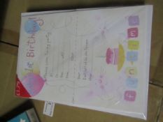 Box of approx 24x packs of 3x 'baby's 1st birthday' invitation card and envelopes, new