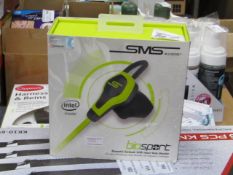 SMS Audio Bio Sport biometric earbuds with heart rate monitor, untested and boxed.