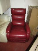 Barca Lounger Red Leather Manual Reclining Arm chair, Looks New and Unused, just missing a 2 Bolts