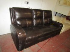 Costco 3 Seater Brown leather electric reclining sofa, possibly a ex display, the electric mechanism