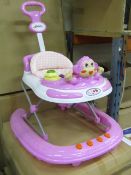 Monkey Pink Baby walker with lights and sounds activity centre and Parental control handle, new