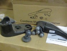 Cordless handheld massage hammer with various head attachments. New & boxed.