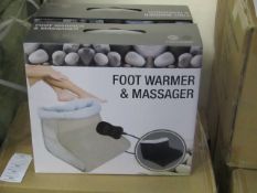 Foot Warmer and Massager, new and boxed in Black, Features hand held control and Soft Polar fleece