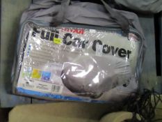 Waterproof full car cover, unchecked and packaged.
