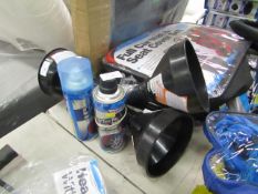 5x Items being: - 2x 450ml bottles of tyre puncture repair, sealant and inflator - 3x black