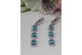 Deluxe Antique Cut Top Neon Blue Natural Apatite Gemstone Earrings, Bespoke - Unique - One Of A