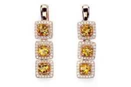 A Magical pair of Earrings set with 6 Natural Citrine gemstones - Beautiful Golden yellow colour