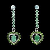 HIgh Value - These Very Unique natural Emerald & Diopside Earrings are set with 12 2.50mm round