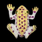 A Very unique Natural Ruby Brooch in the shape of a Frog, This commissioned jewellery item is Unique