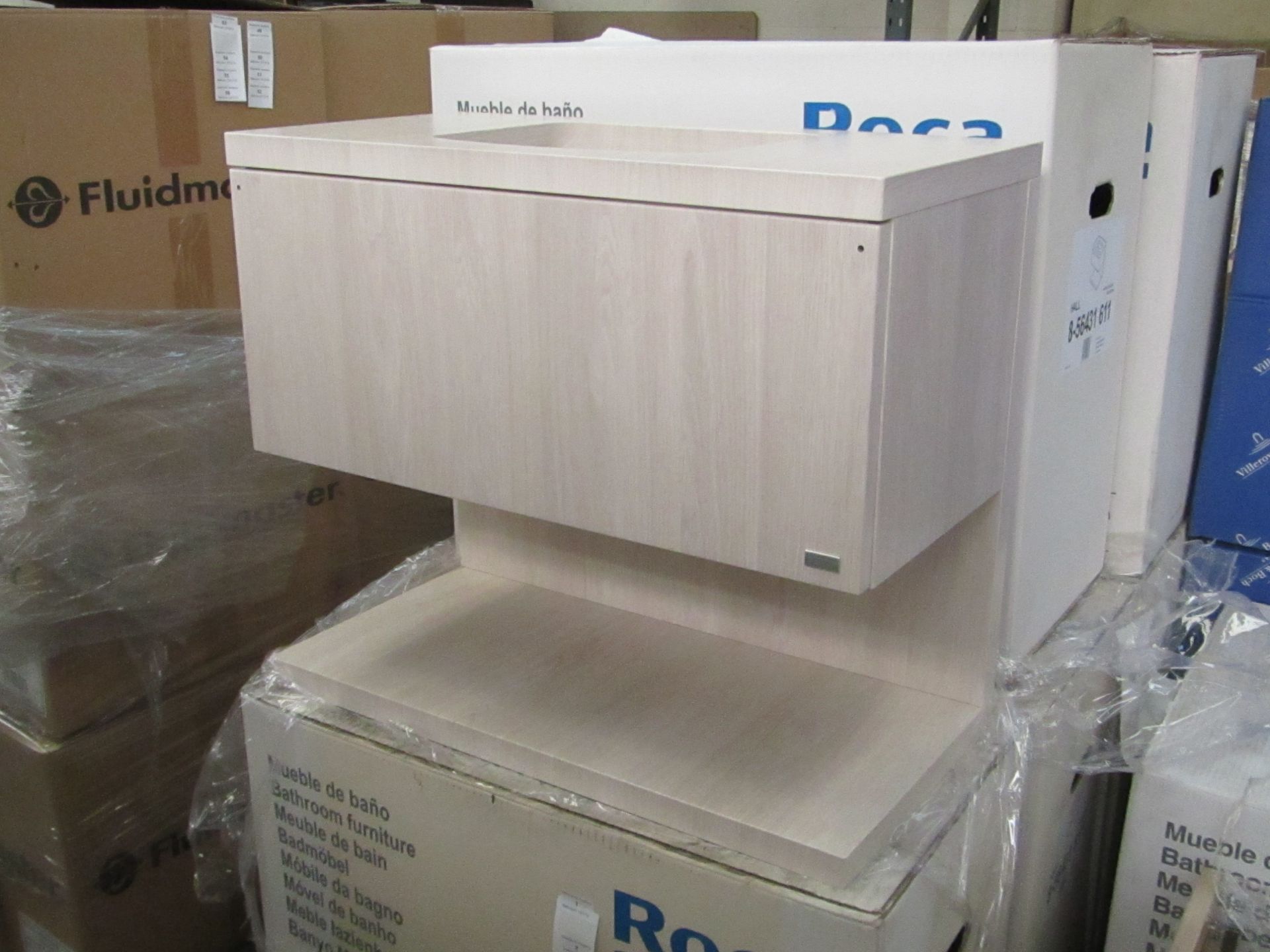 Roca Hall mueble base vanity unit with shelf - oak, 660 x 335 x 565mm. New & boxed.