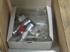 Box of Hot and Cold Honeywell 4 in 1 15mm connectors with turn valves, new
