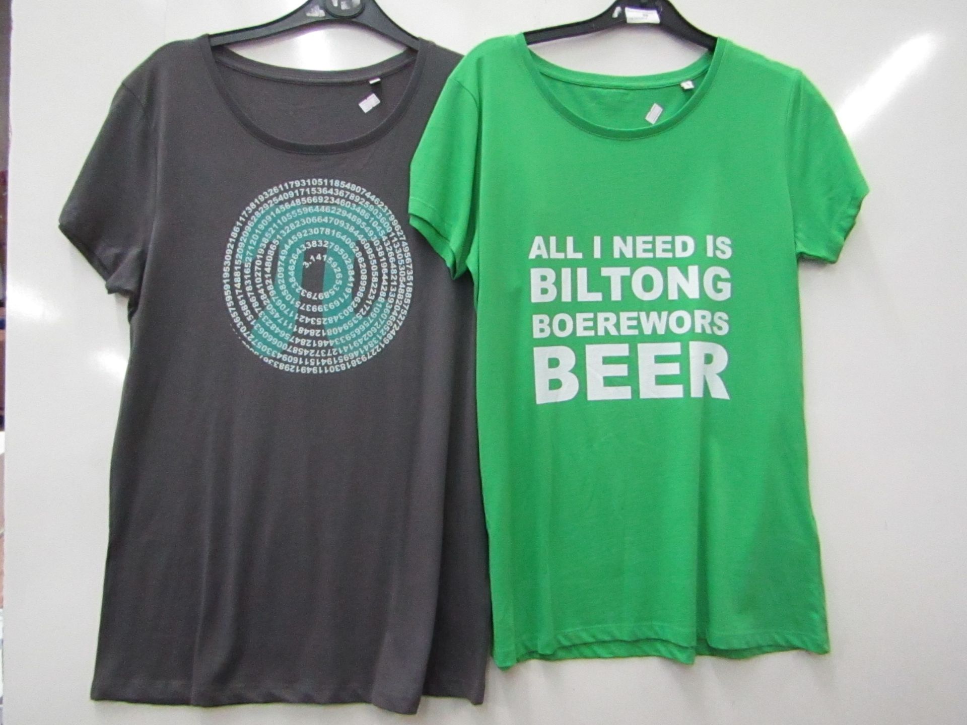 2 items being Ladies Slogan T Shirt size L new & Ladies Stella Stanley T Shirt size XL new