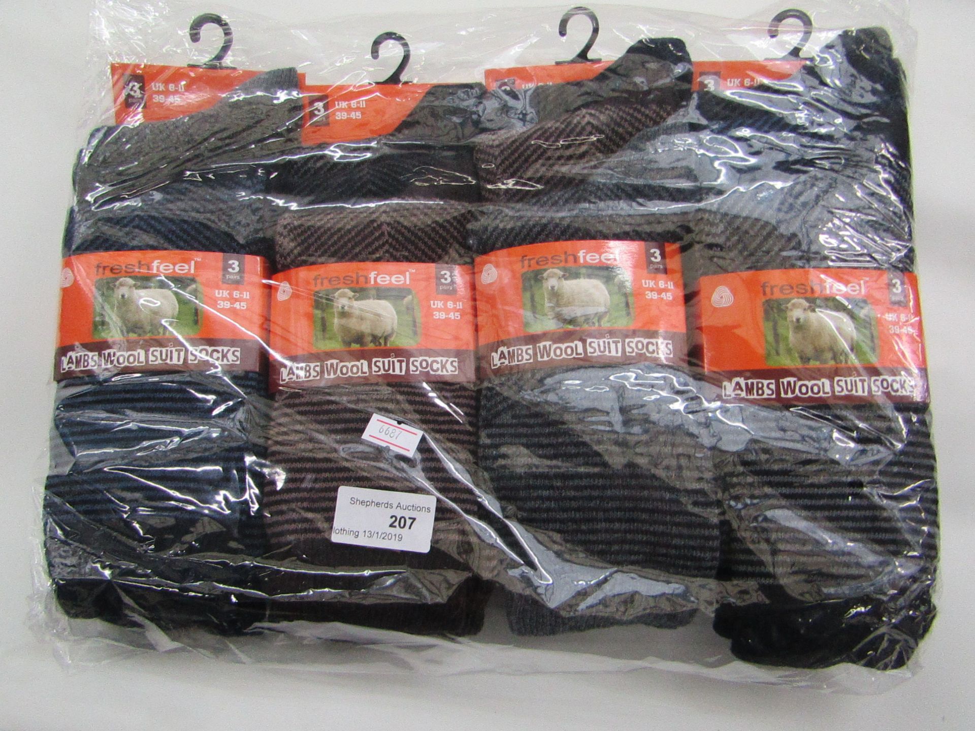 12 x pairs of Lambs Wool Suit Socks size 6-11 new & packaged