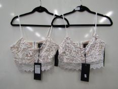 2 x Goldie Ivory Lace Crop Tops with Nude Lining sizes M RRP £21 each on ebay new with tags