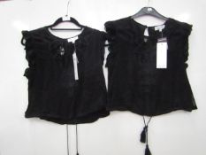 2 x WYLDR London Ladies Black Crop Tops with Lave Placket and drawstring Waist sizes M RRP £25