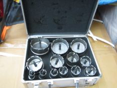 12 piece hole saw set in metal carry case, all complete with its own arbour, new