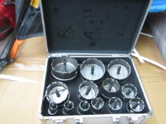 12 piece hole saw set in metal carry case, all complete with its own arbour, new