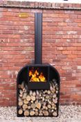 Gardeco Arno large outdoor fireplace with large log store, L 83cm x W 32,5cm x H 200cm, brand new