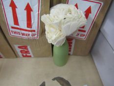 3 Boxes each containing 4 X  small 18CM vases with sola rose  flowers in ,Ideal for tables in cafe