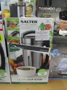 Salter 1.6L soup maker, powers on and boxed.