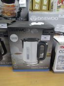 Daewoo Electricals stainless steel kettle, tested working and boxed.