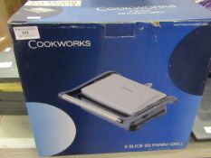 Cookworks 2 slice stainless steel panini grill, tested working and boxed.